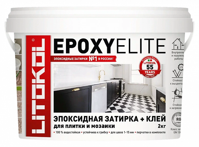 Двухкомпонентный затирочный состав Litokol EPOXYELITE E.06 Мокрый асфальт, 2 кг